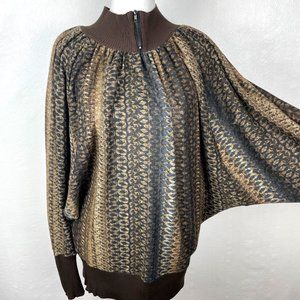 Alberto Makali Batwing Sleeve Drapey Retro Zipper Accents Sweater Sz M/L